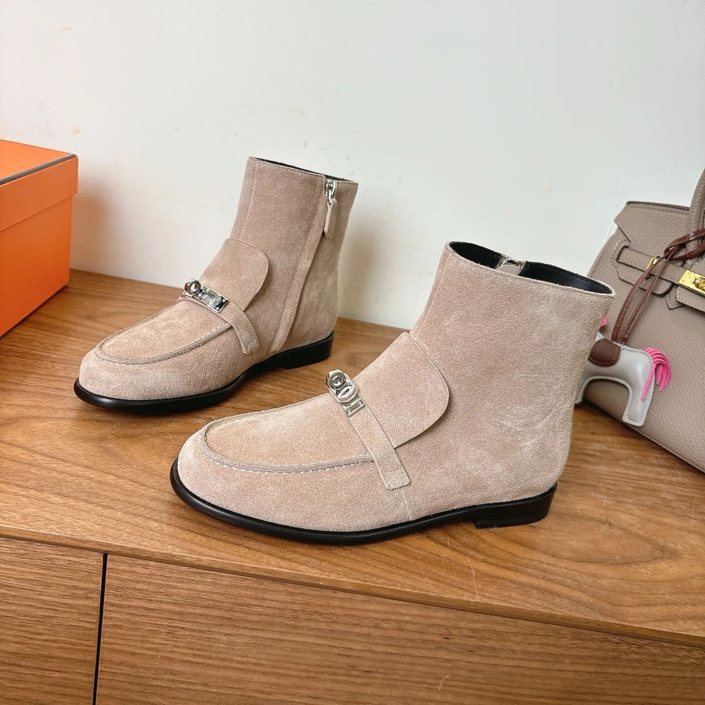 Hermes Kelsy Ankle Boots Beige Camel - Image 9