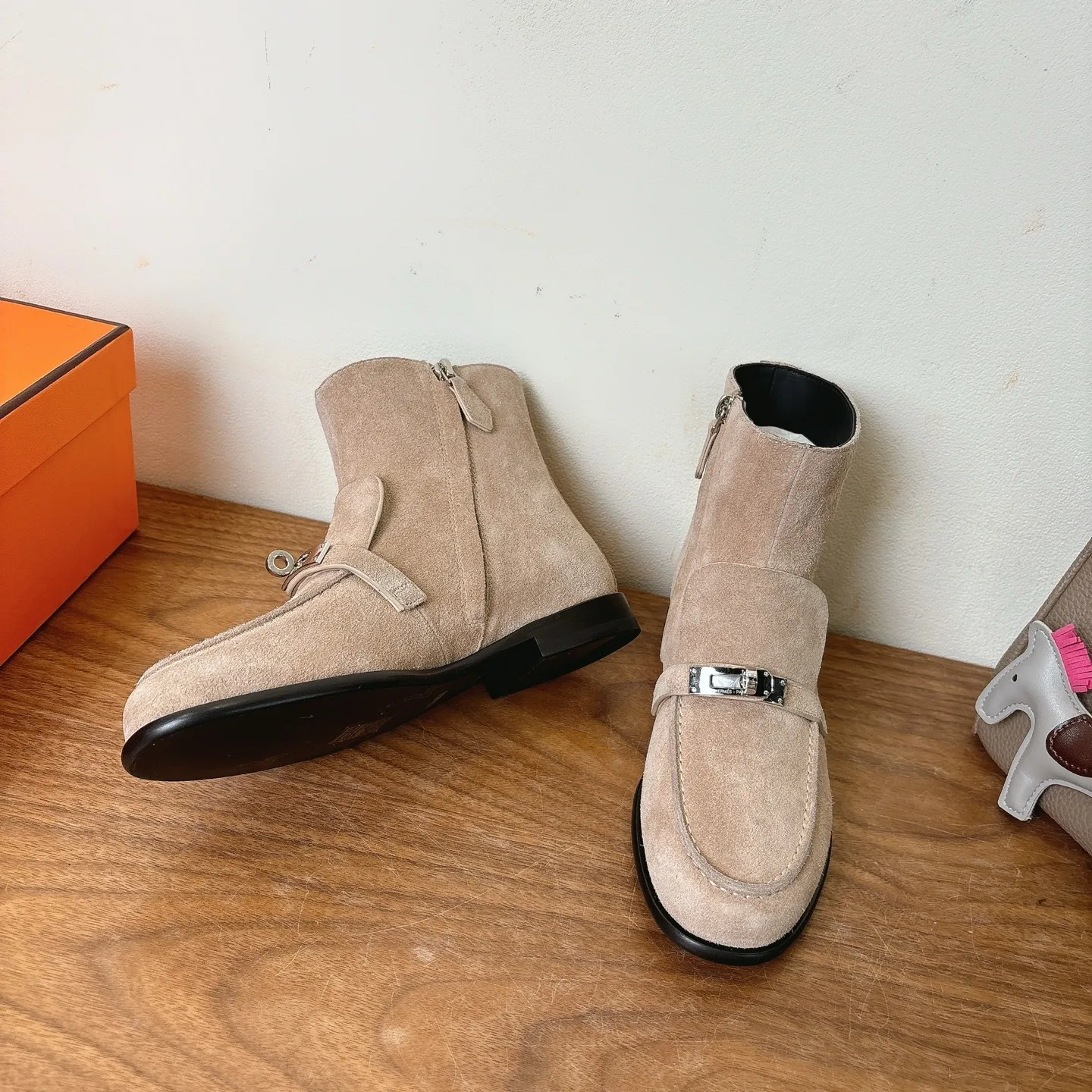 Hermes Kelsy Ankle Boots Beige Camel - Image 10
