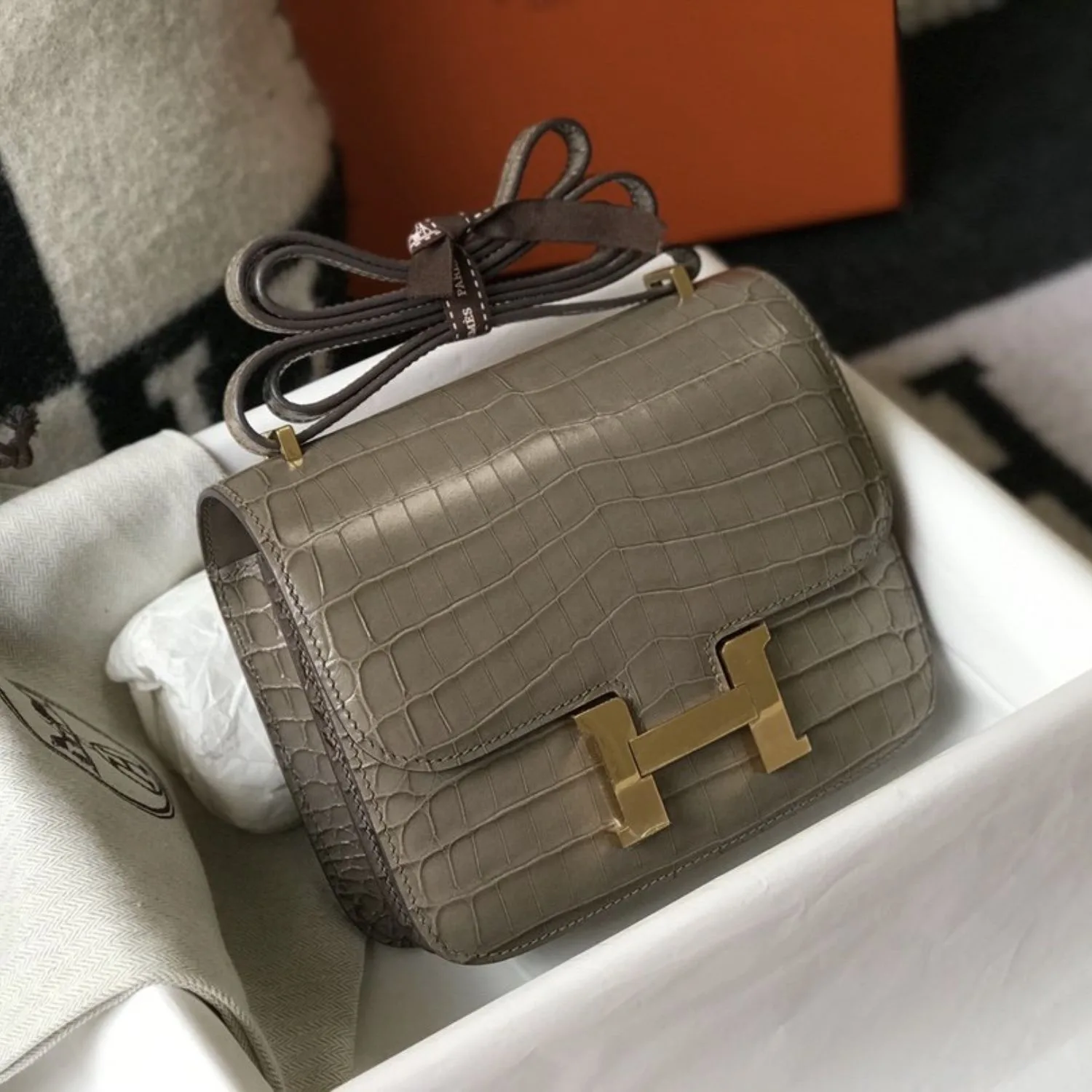 Alternative view of Hermes Mini Constance Bag Grey Gold Color Hardware /