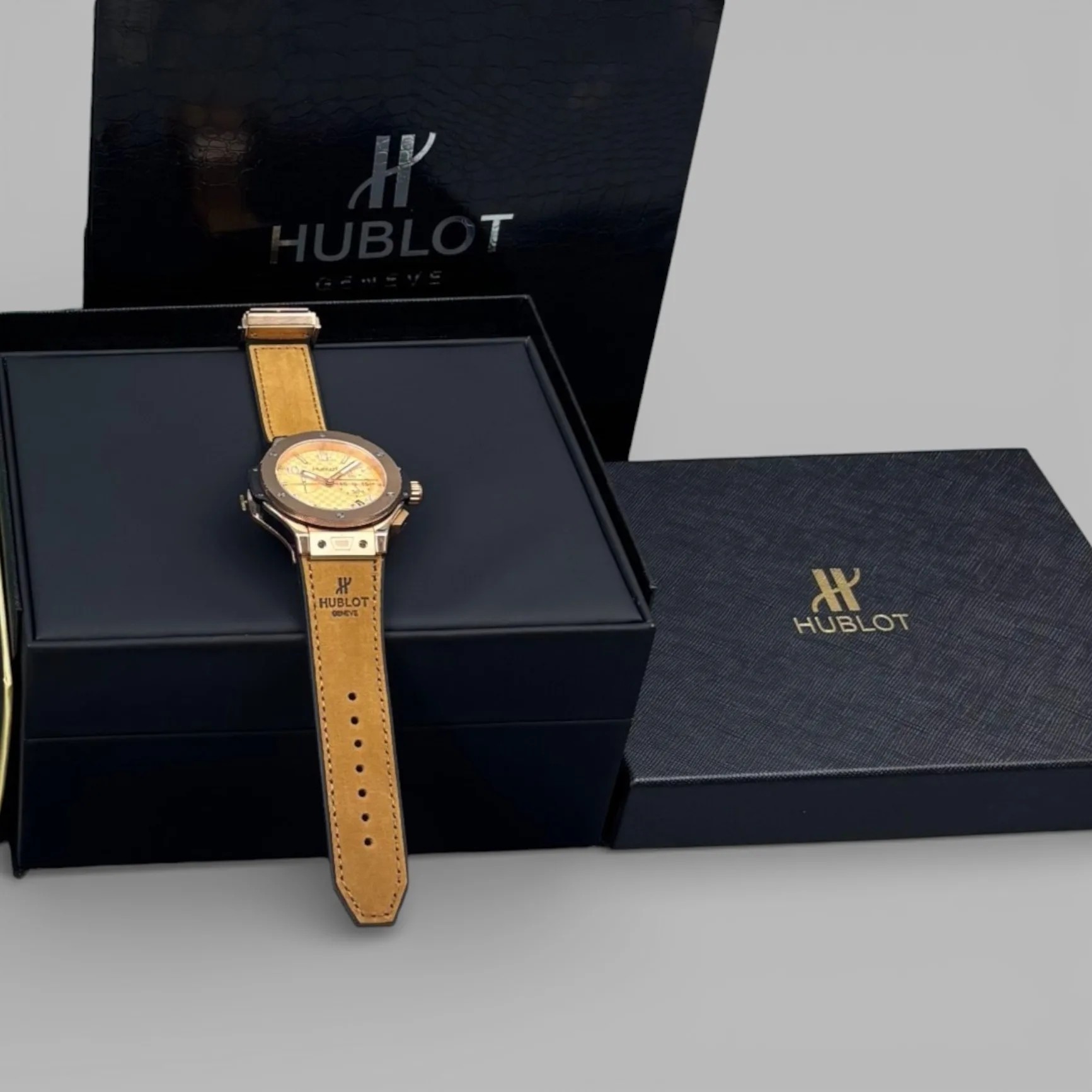 Hublot Big Bang Watch Chronograph Brown Strap Gold Dial - Image 8