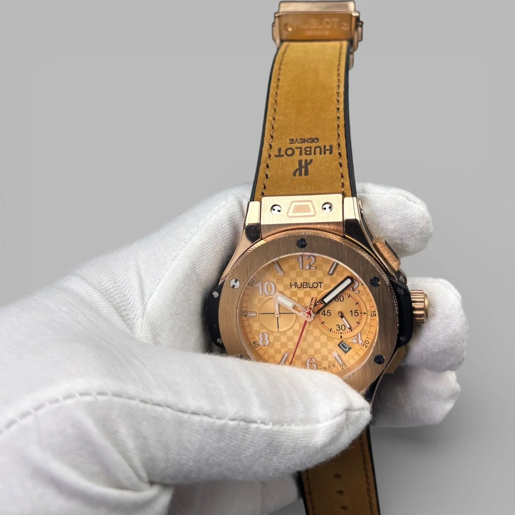 Hublot Big Bang Watch Chronograph Brown Strap Gold Dial - Image 11
