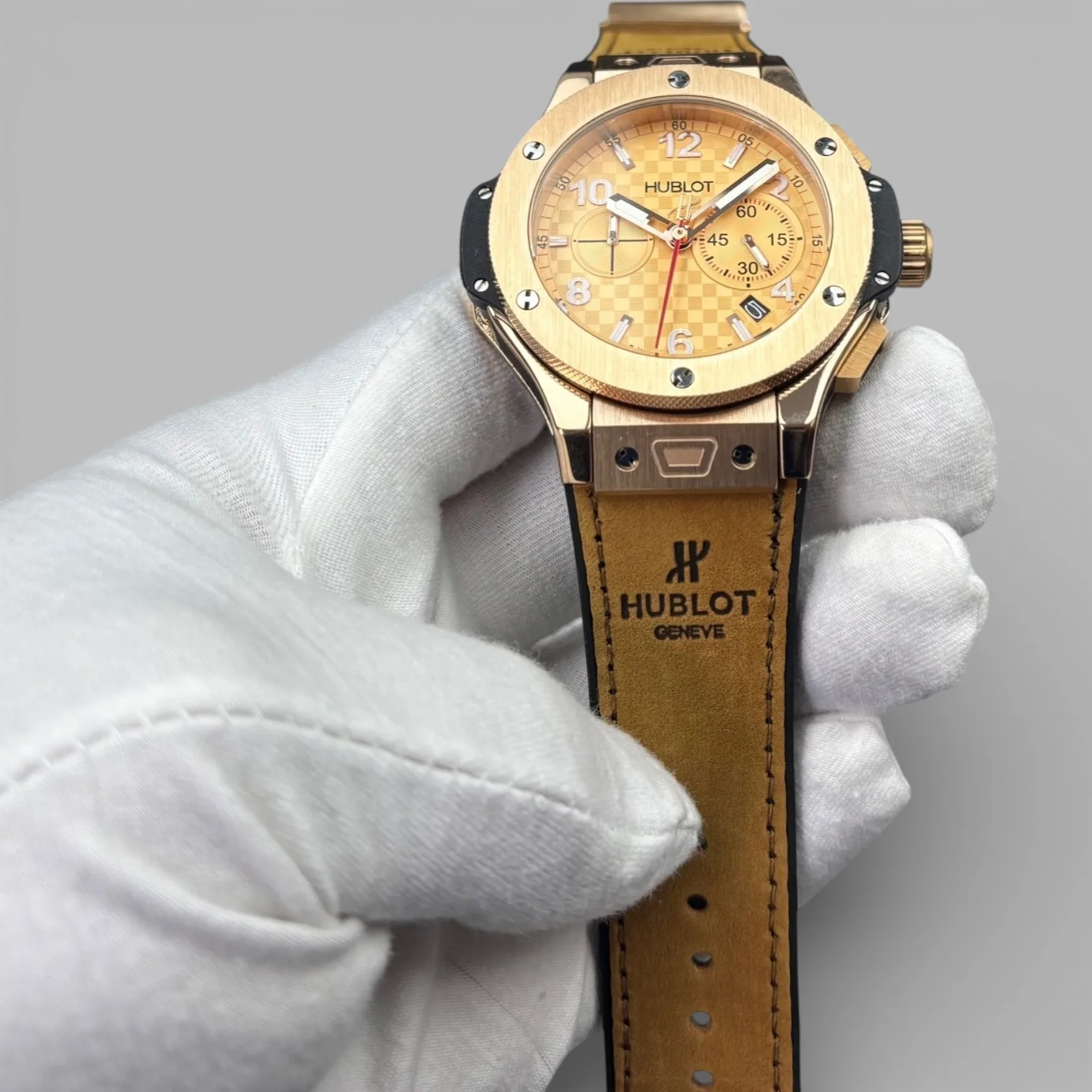 Hublot Big Bang Watch Chronograph Brown Strap Gold Dial - Image 9