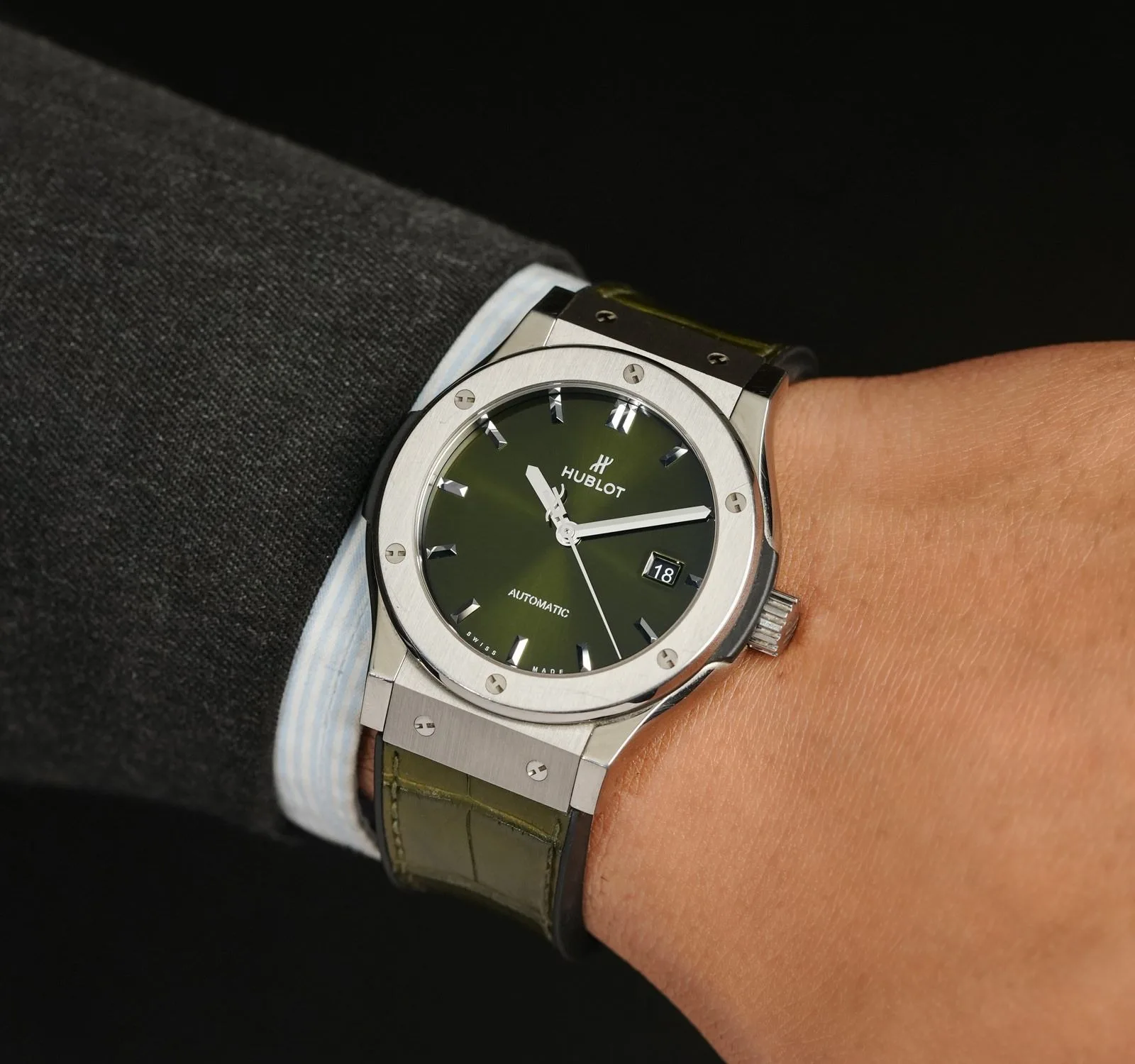 Alternative view of Hublot Classic Fusion Watch Green Strap Green Dial