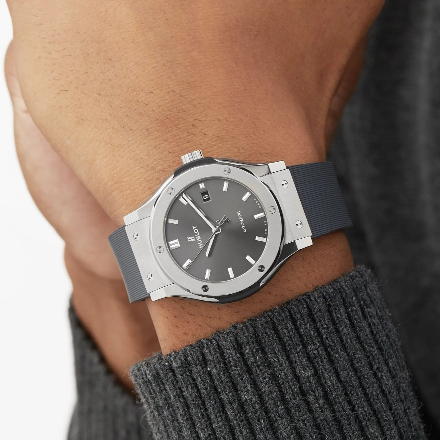 Alternative view of Hublot Classic Fusion Watch Racing Grey Strap Grey Dial