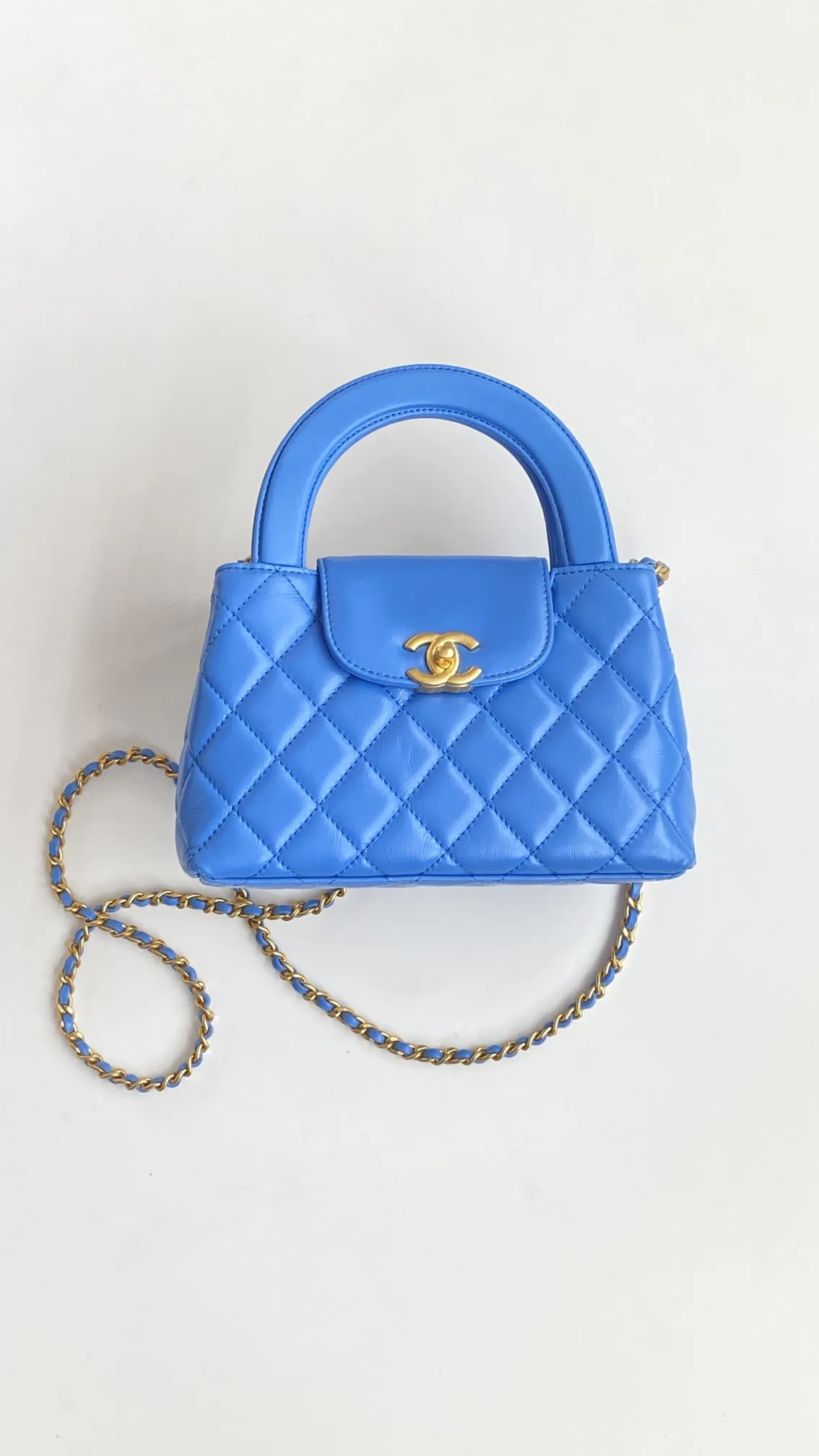 Chanel Kelly Mini Top Handle Bag / Blue Gold Hardware - Image 3
