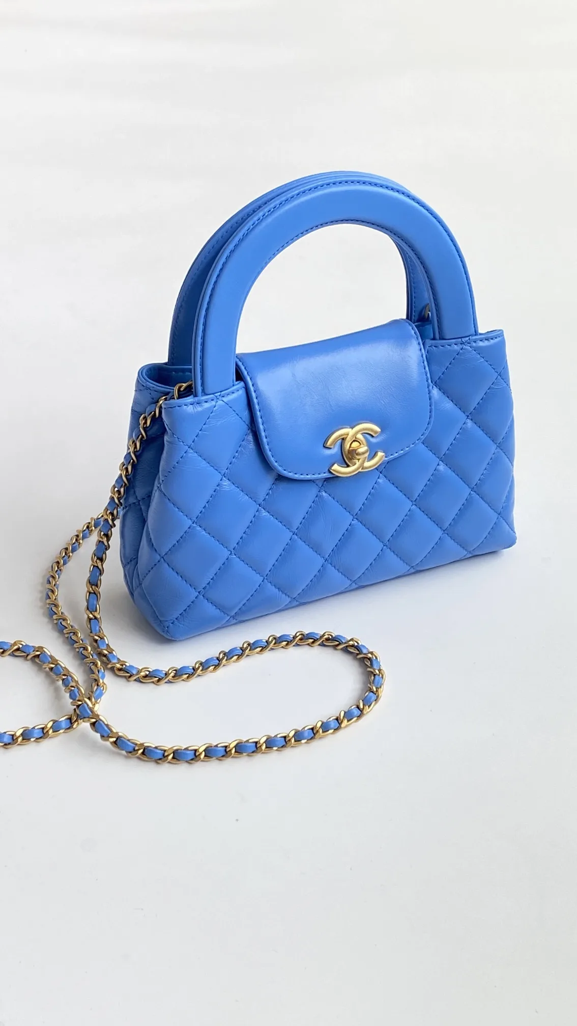 Chanel Kelly Mini Top Handle Bag / Blue Gold Hardware - Image 5