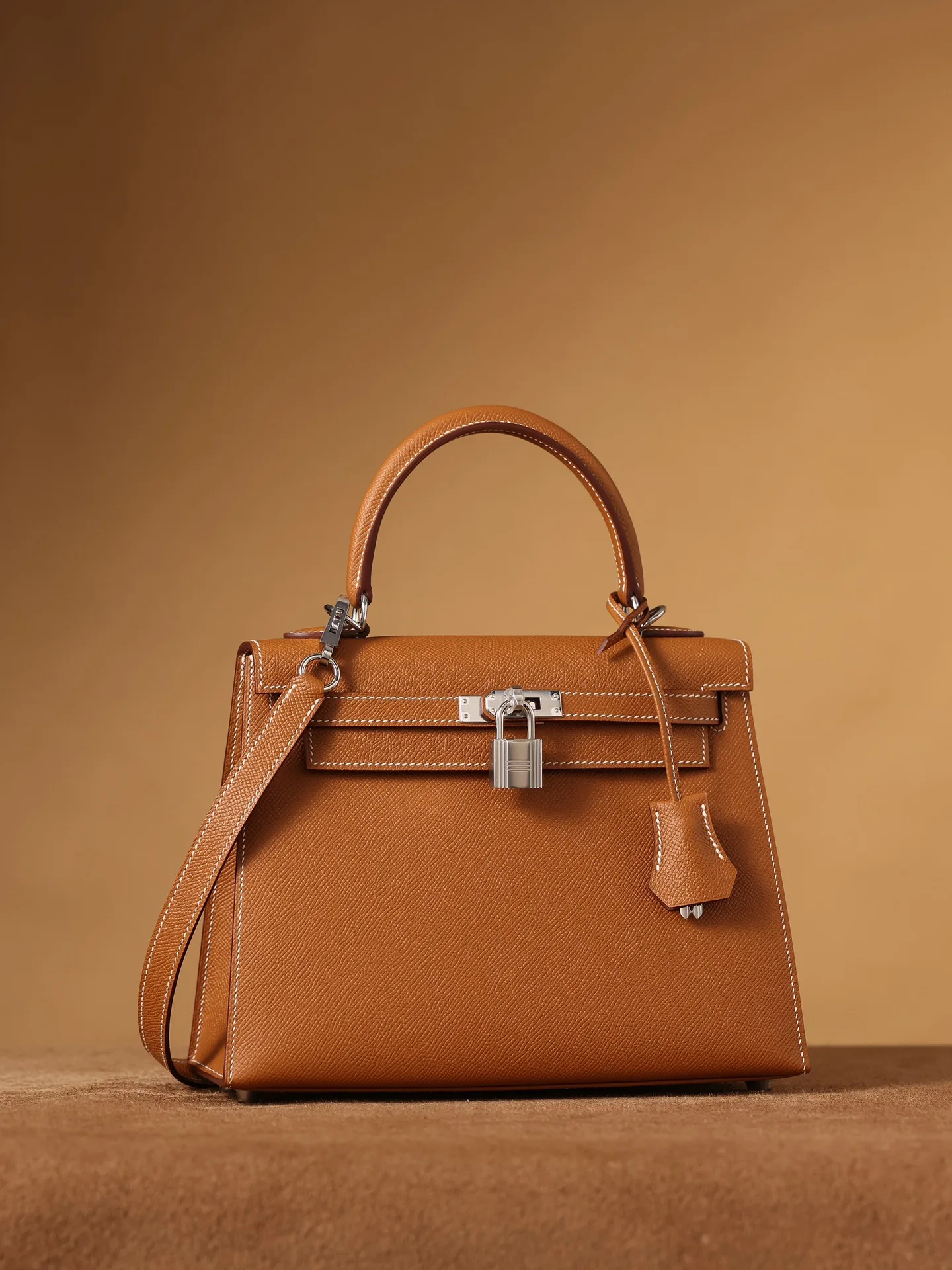 Hermes Kelly Epsom Silver Tone Lock Bag Brown 9,/ - Image 9