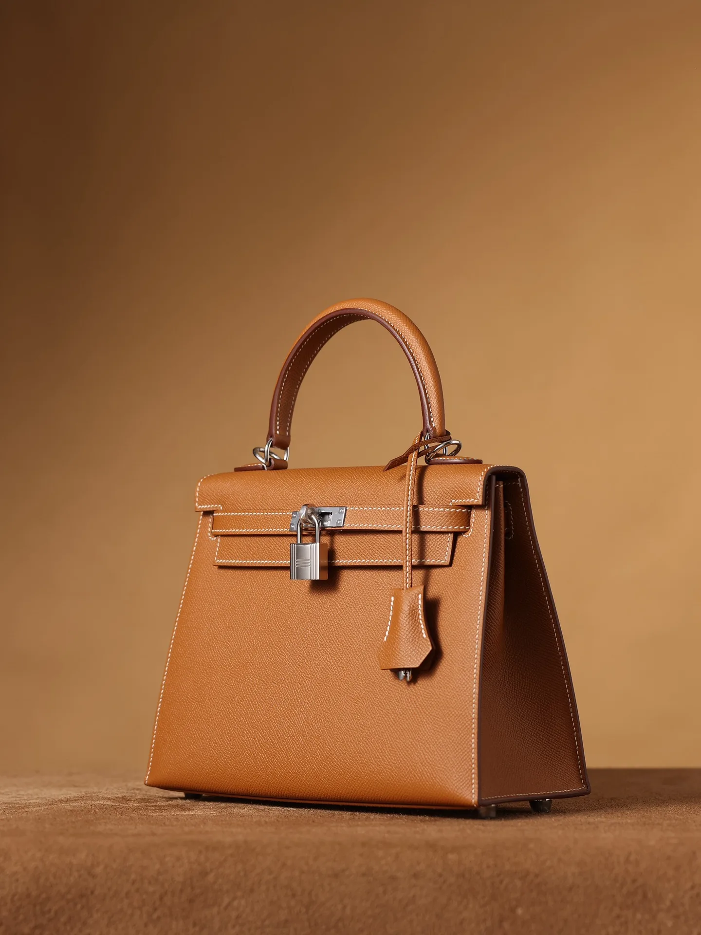 Hermes Kelly Epsom Silver Tone Lock Bag Brown 9,/ - Image 7
