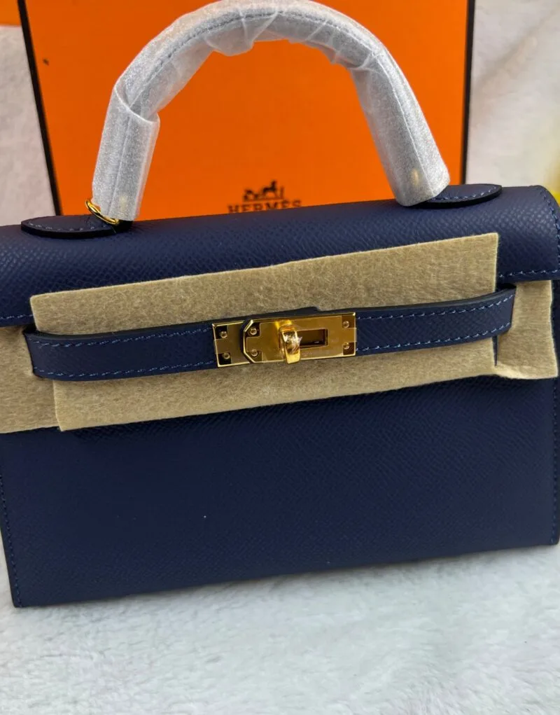 Hermes Kelly 19 Blue France Swift Bag - Image 4