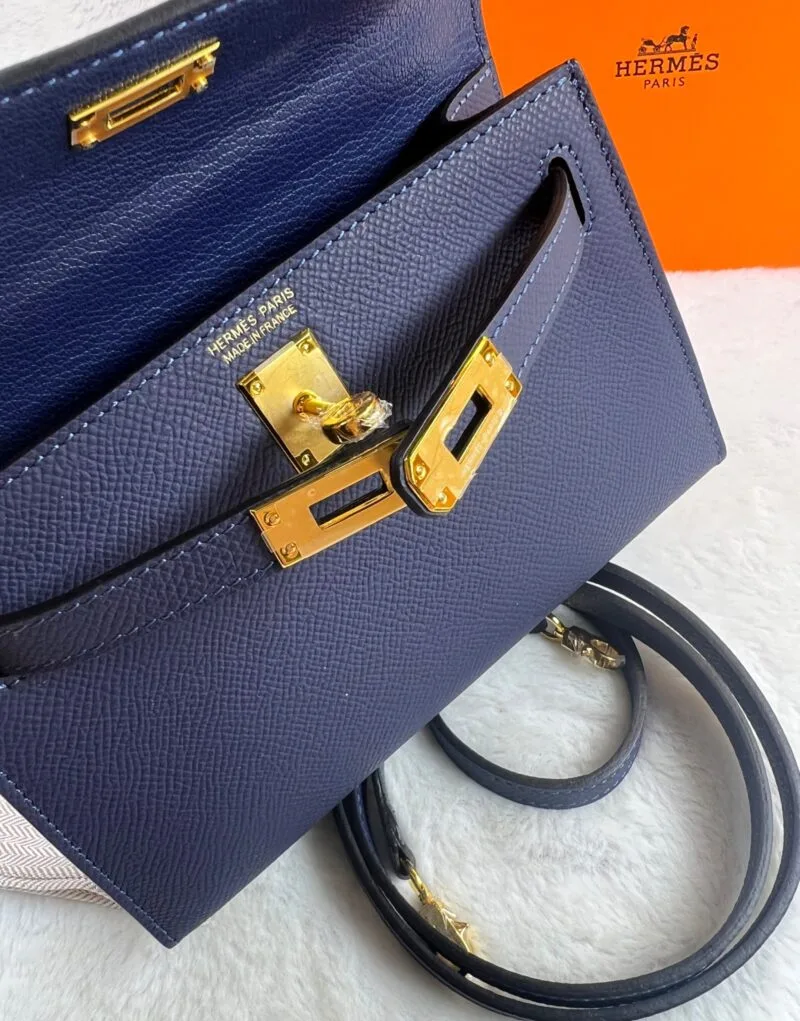 Hermes Kelly 19 Blue France Swift Bag - Image 2