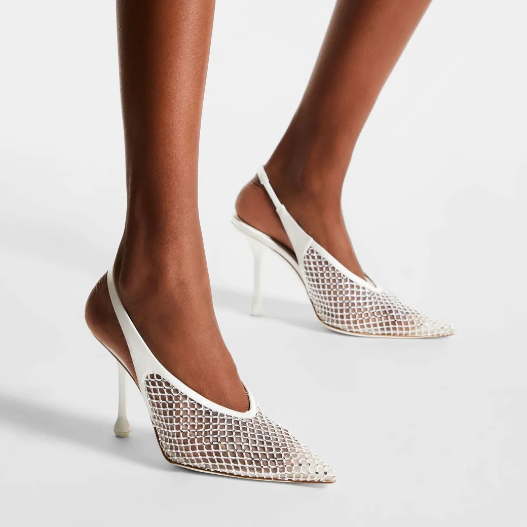 Alternative view of Jimmy Choo Isa 95 Crystal Mesh Pumps White ISA95QHS