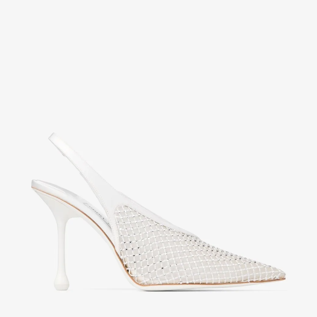 Jimmy Choo Isa 95 Crystal Mesh Pumps White ISA95QHS - Image 3