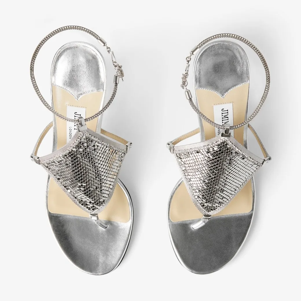 Jimmy Choo Metal Mesh Thong 85 Silver 2000THEMETALMESHMNA - Image 7