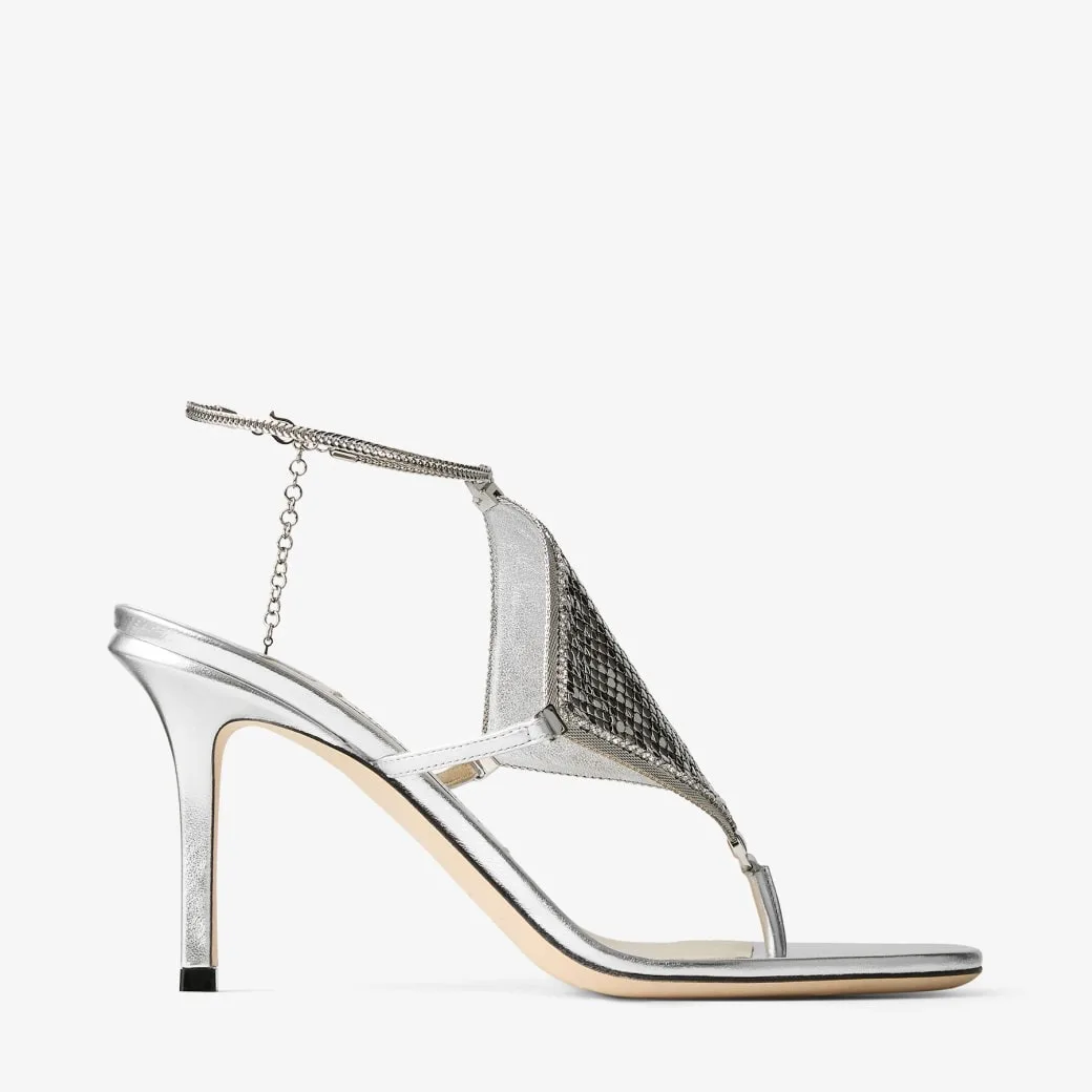 Jimmy Choo Metal Mesh Thong 85 Silver 2000THEMETALMESHMNA - Image 4