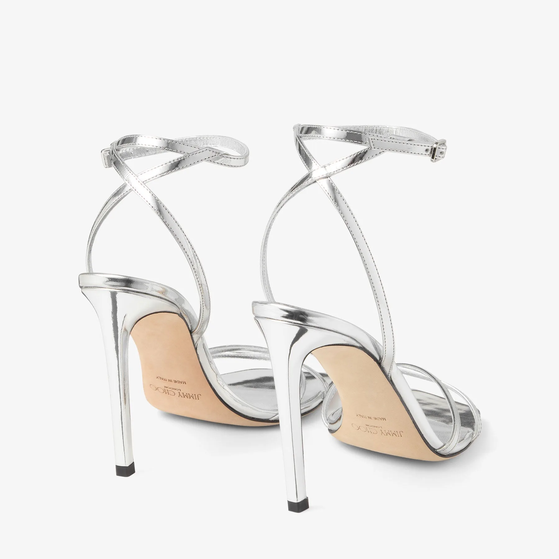 Jimmy Choo Metz 100 Metal Leather Sandal Silver METZ100QUI - Image 3