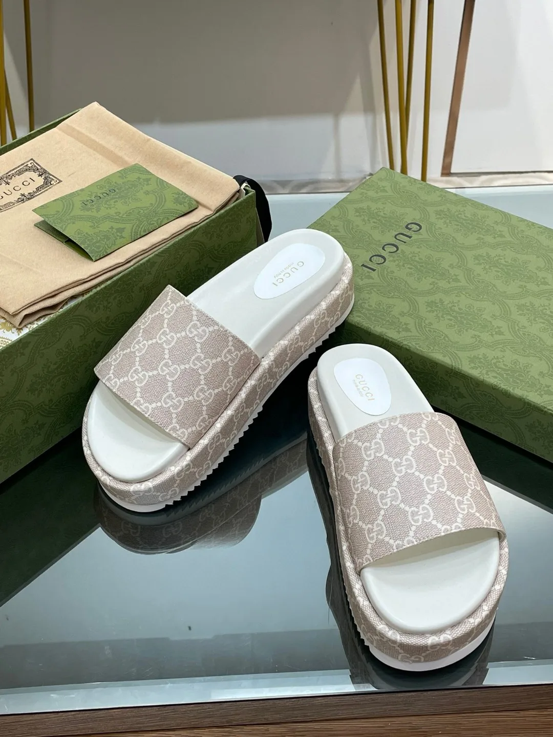Alternative view of Gucci Jumbo Gg Platform Slide Sandal Light Green