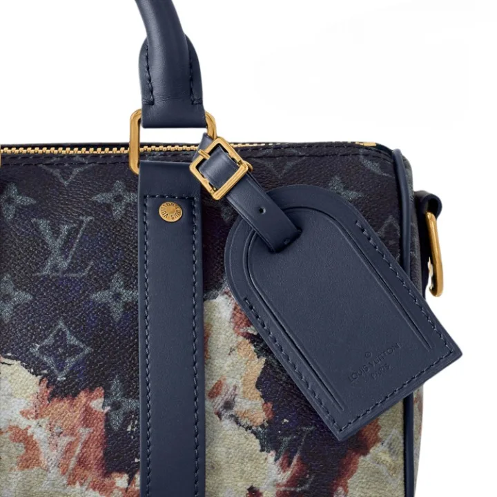 Louis Vuitton Keepall Bandouliere 25 Travel Bag / Ink Blue Monogram Bleach Gold Hardware - Image 5