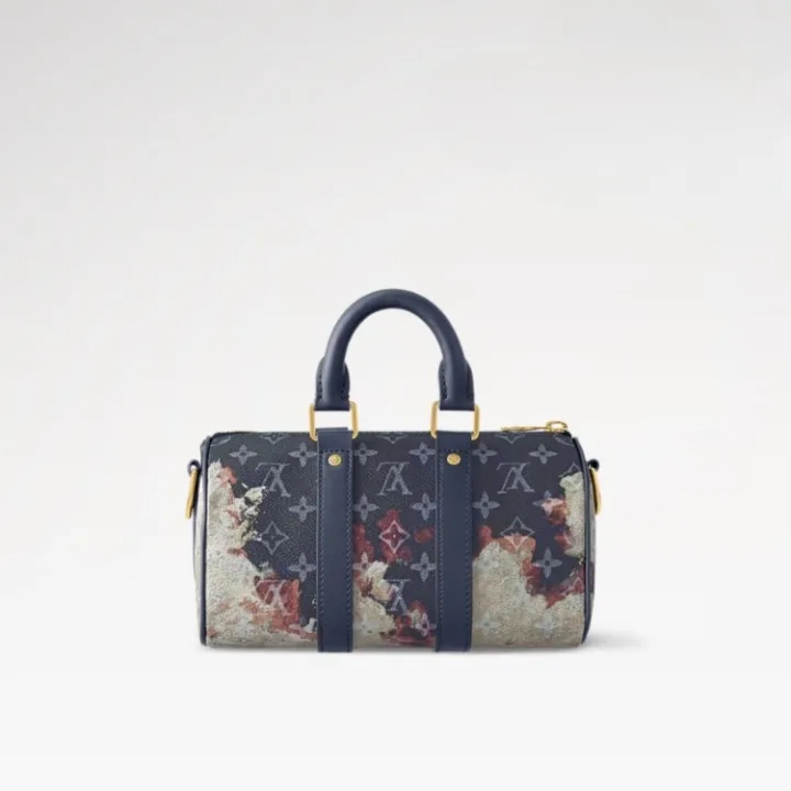 Louis Vuitton Keepall Bandouliere 25 Travel Bag / Ink Blue Monogram Bleach Gold Hardware - Image 3