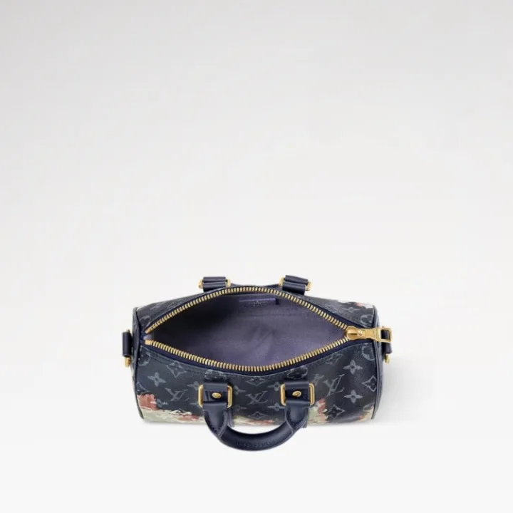 Louis Vuitton Keepall Bandouliere 25 Travel Bag / Ink Blue Monogram Bleach Gold Hardware - Image 4