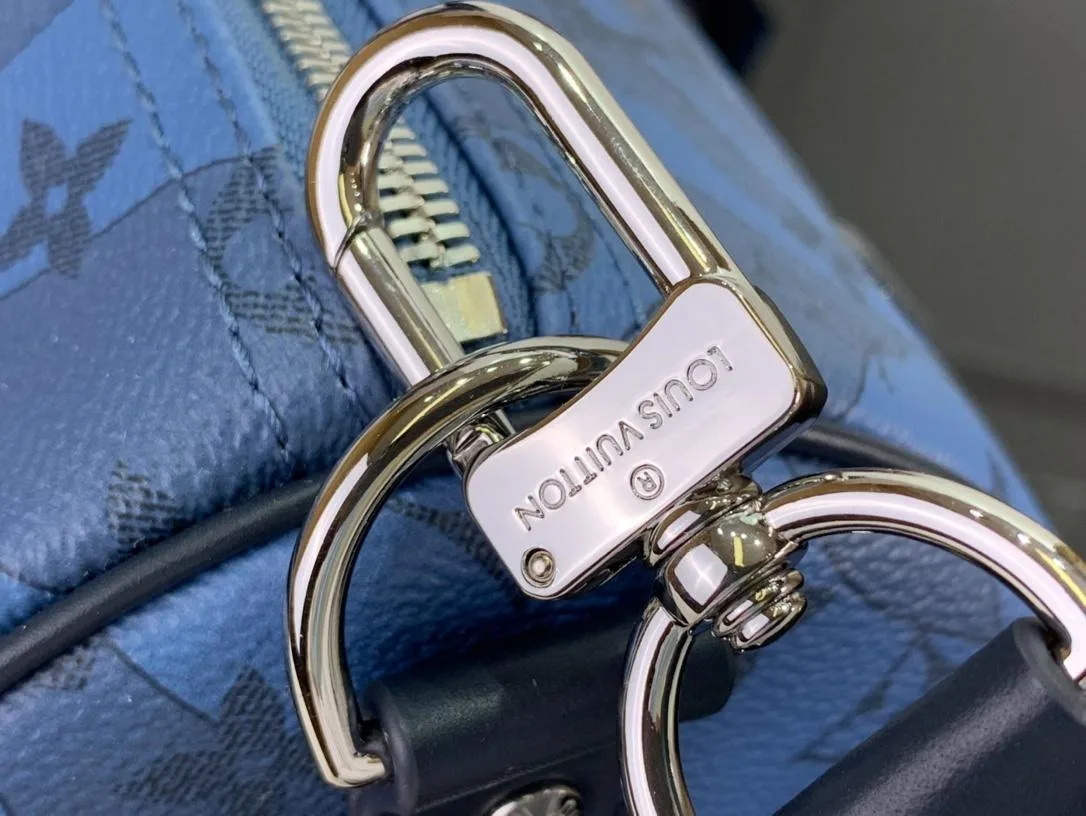 Louis Vuitton Keepall Bandouliere 35 Travel Bag / Blue Silver Hardware - Image 7