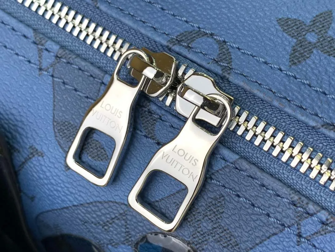 Louis Vuitton Keepall Bandouliere 35 Travel Bag / Blue Silver Hardware - Image 8