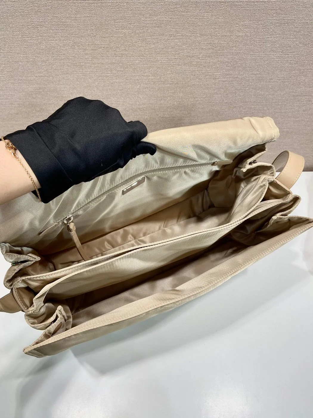 Prada Large Padded Shoulder Bag In Beige / 1BD256_RDLN_F0F24_V_OOO - Image 5