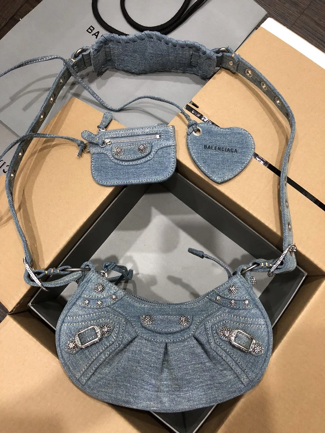 Balenciaga Le Cagole Small Shoulder Bag Denim In Blue / - Image 4