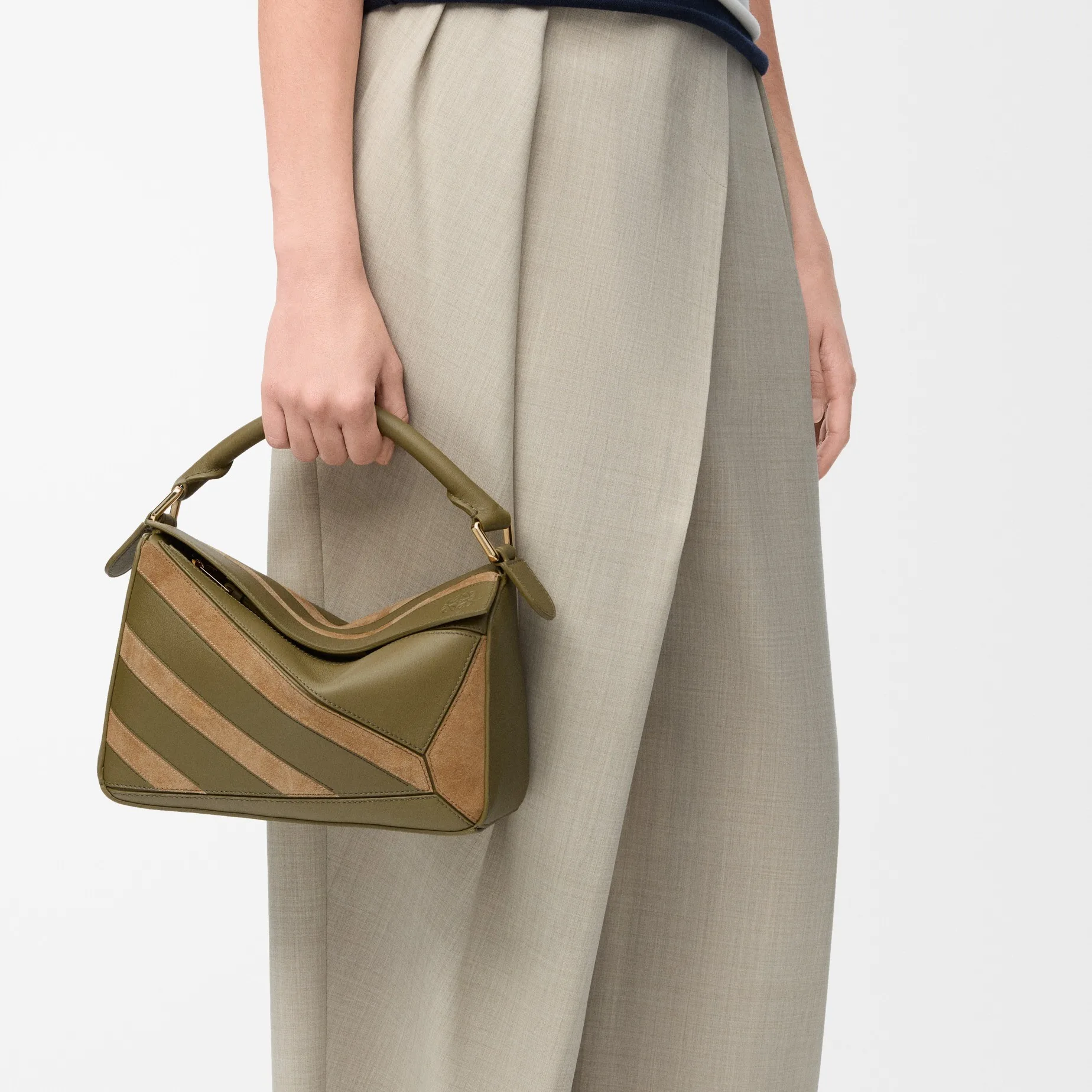 Loewe Small Puzzle Bag Olive Suede / A510S21XCE - Image 5