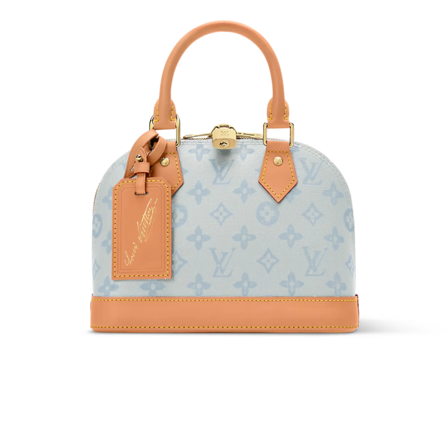 Louis Vuitton Alma BB Top Handle Bag / Monogram Origine Bleu Courrier Gold Hardware