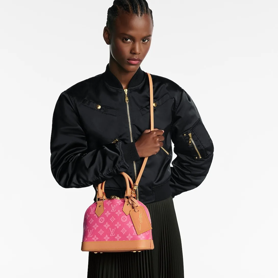 Louis Vuitton Alma BB Top Handle Bag / Monogram Origine Rose Ruban Gold Hardware - Image 3