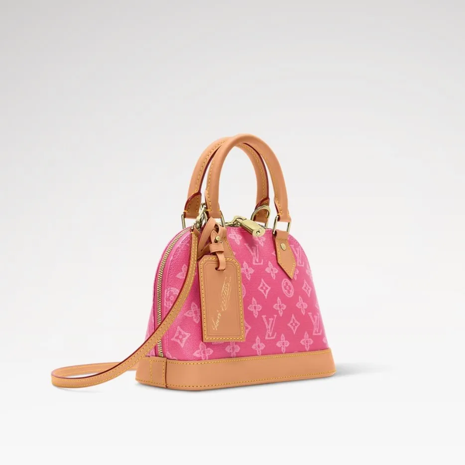 Louis Vuitton Alma BB Top Handle Bag / Monogram Origine Rose Ruban Gold Hardware - Image 4