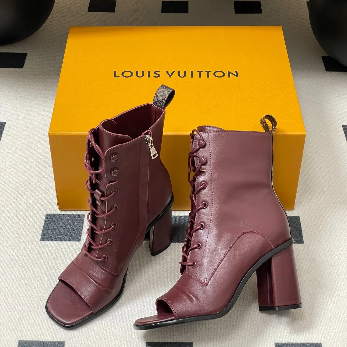 Louis Vuitton Berlin Open Toe Ankle Boots Bordeaux Red 1AICLT - Image 7