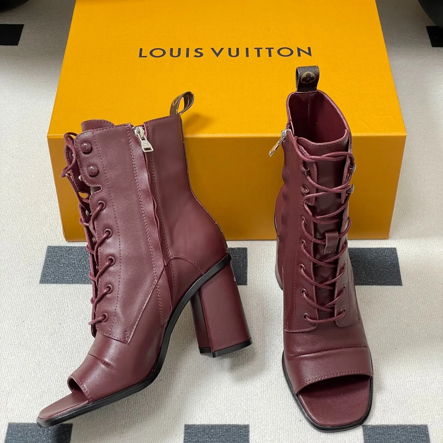 Louis Vuitton Berlin Open Toe Ankle Boots Bordeaux Red 1AICLT - Image 9