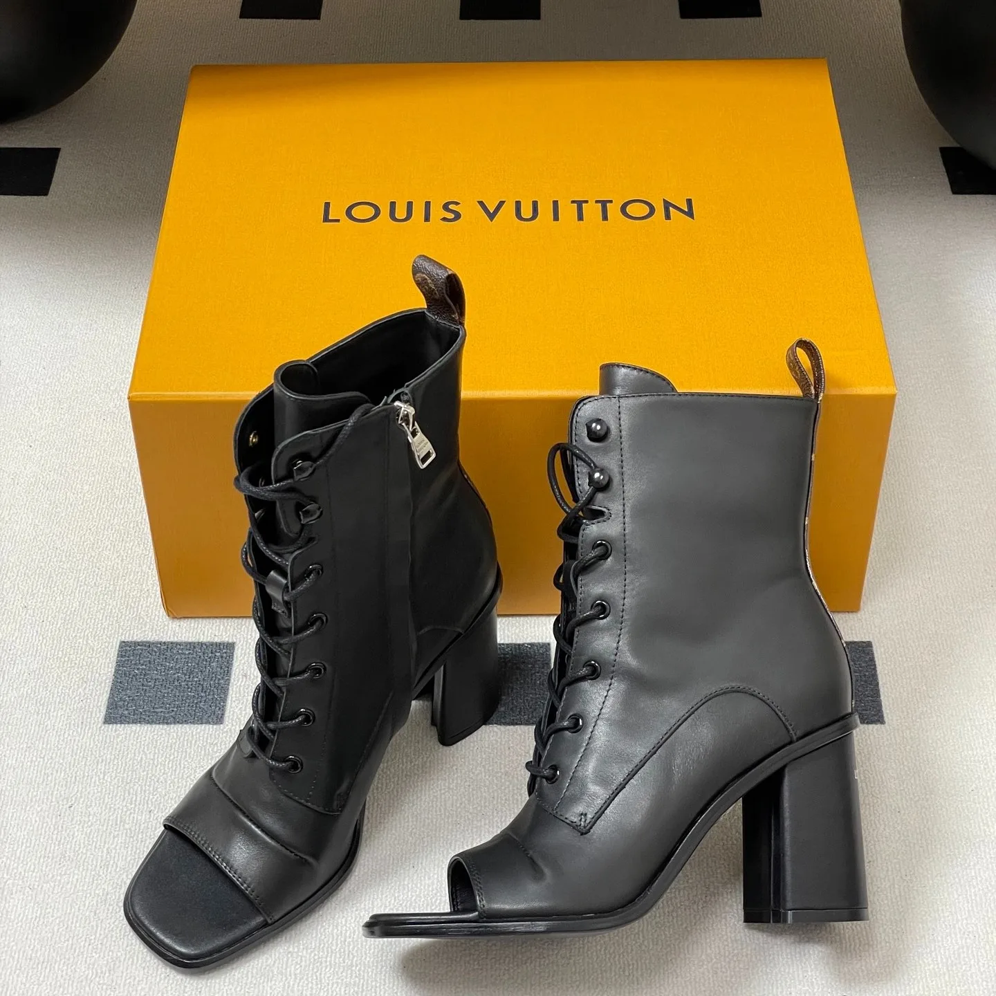 Louis Vuitton Berlin Open Toe Ankle Boots Black 1AIBRU - Image 7