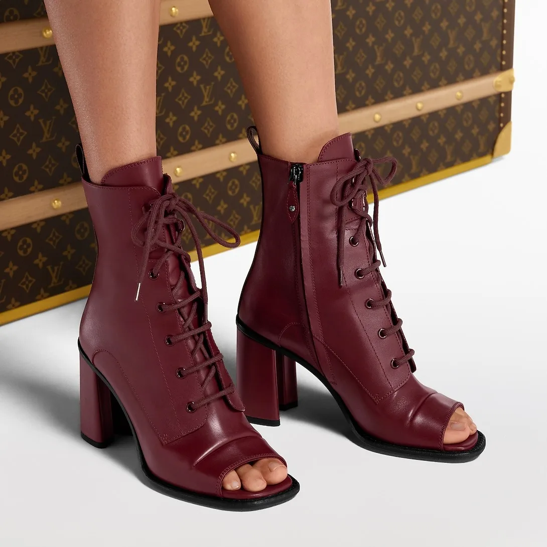 Louis Vuitton Berlin Open Toe Ankle Boots Bordeaux Red 1AICLT - Image 2