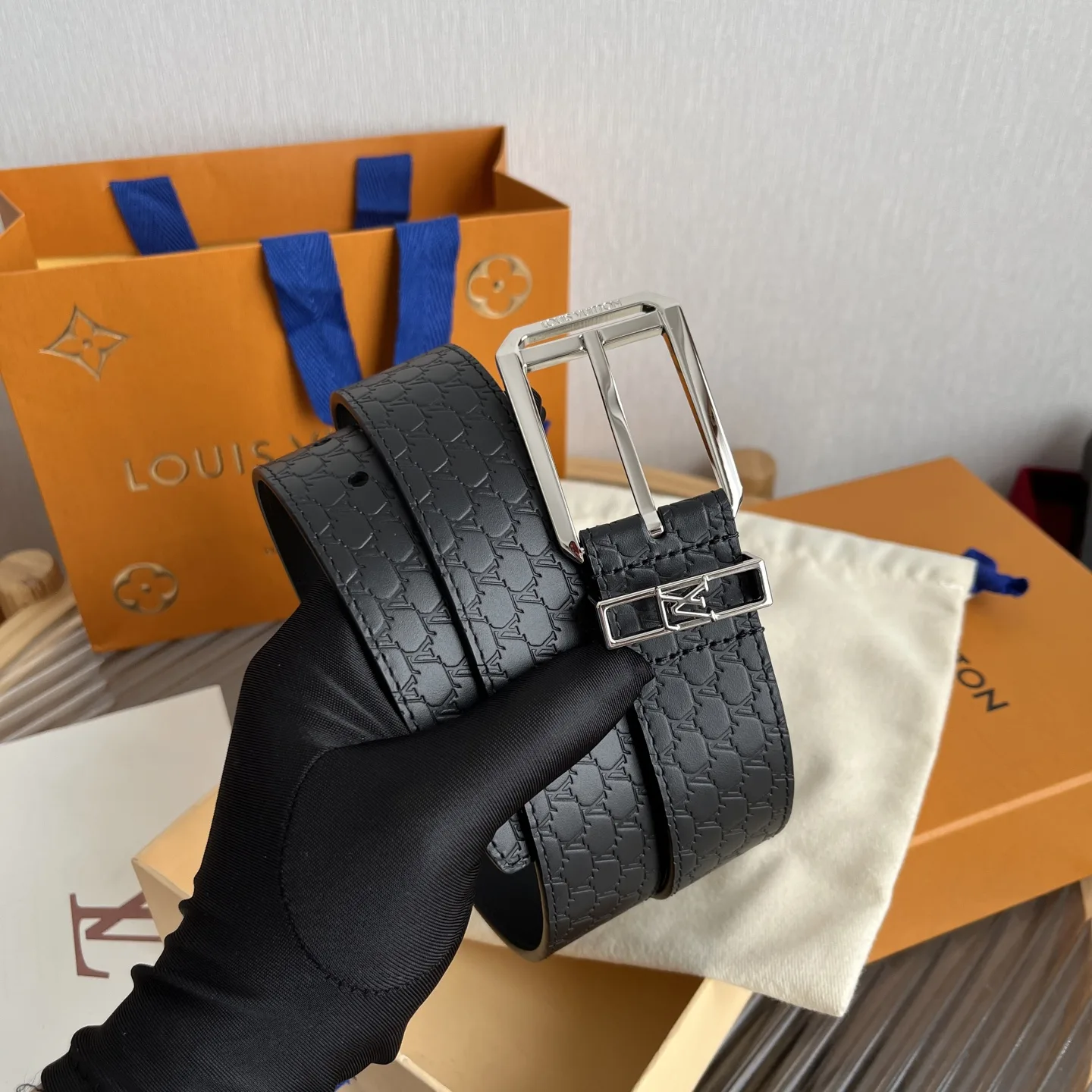 Alternative view of Louis Vuitton Blason Embossed Belt Black With Silver Buckle