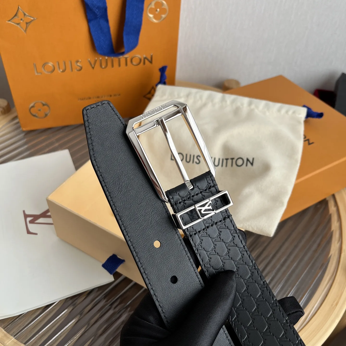 Louis Vuitton Blason Embossed Belt Black With Silver Buckle - Image 6