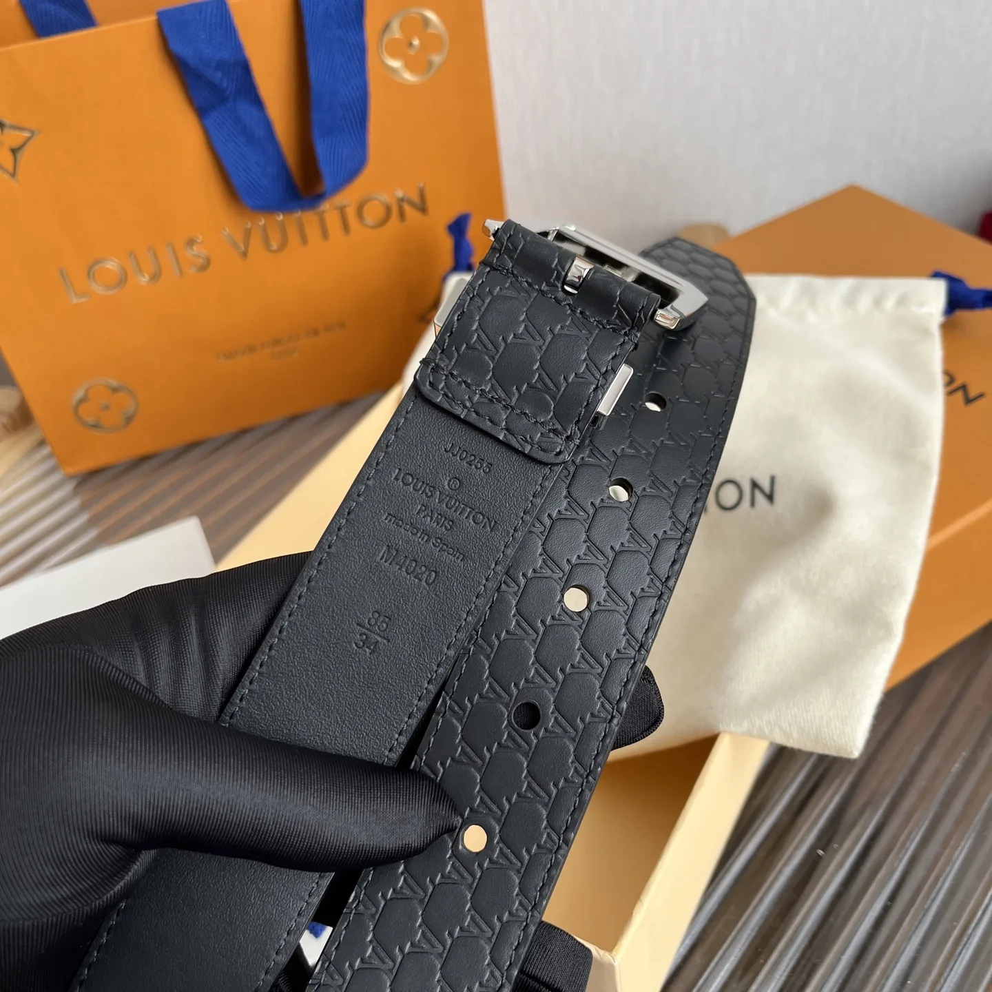 Louis Vuitton Blason Embossed Belt Black With Silver Buckle - Image 7