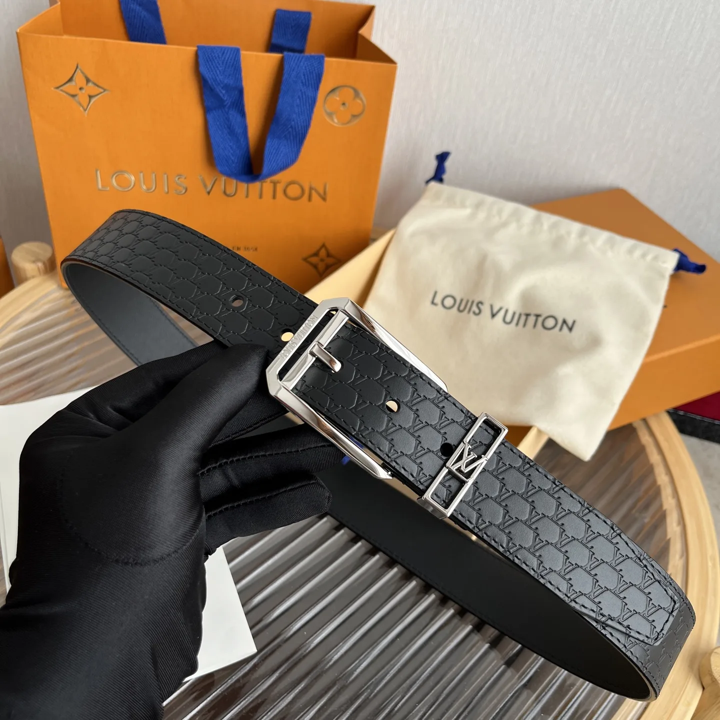 Louis Vuitton Blason Embossed Belt Black With Silver Buckle - Image 8