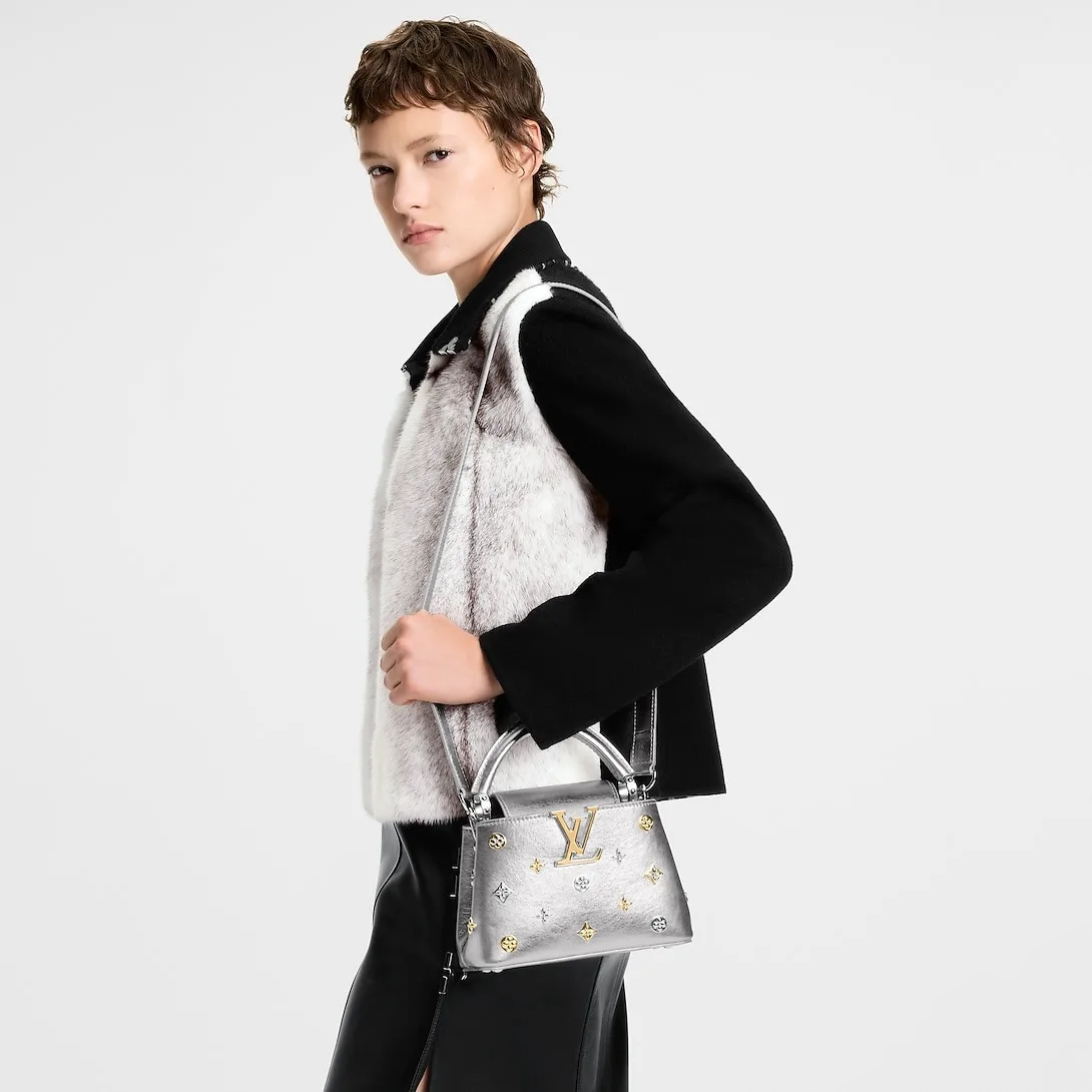 Alternative view of Louis Vuitton Capucines Mini Top Handle Bag / Silver Metallic Silver/ Gold Hardware