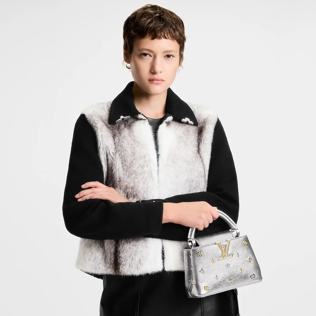 Louis Vuitton Capucines Mini Top Handle Bag / Silver Metallic Silver/ Gold Hardware - Image 3