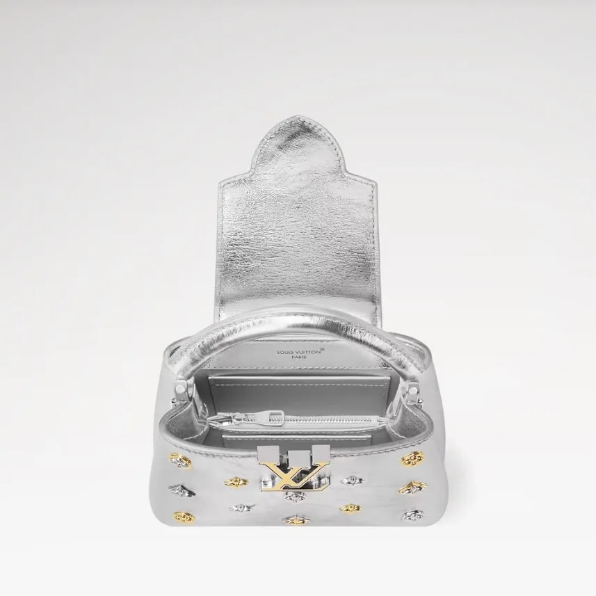 Louis Vuitton Capucines Mini Top Handle Bag / Silver Metallic Silver/ Gold Hardware - Image 6