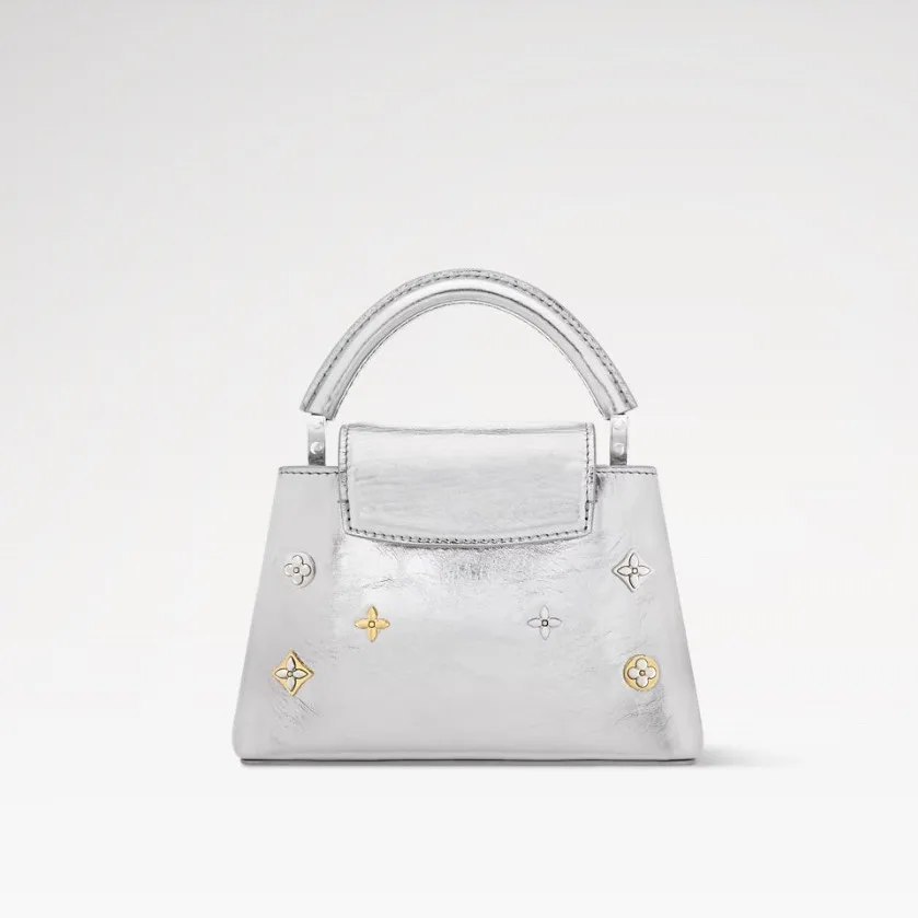 Louis Vuitton Capucines Mini Top Handle Bag / Silver Metallic Silver/ Gold Hardware - Image 7