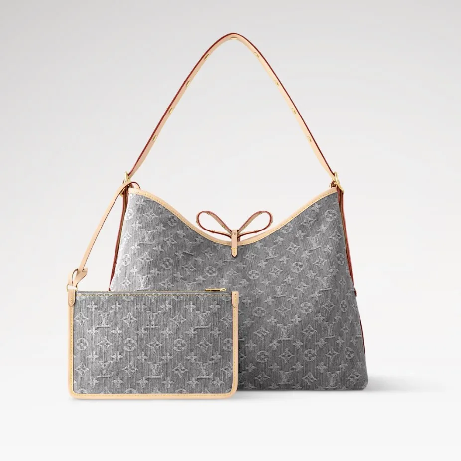 Louis Vuitton CarryAll MM Shoulder Bag / Washed Gray Gold Hardware - Image 4