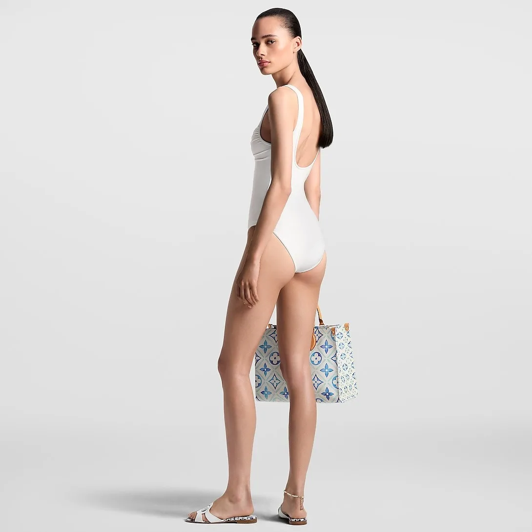 Louis Vuitton Gathered One-Piece Swimsuit White 1AFTDB - Image 4