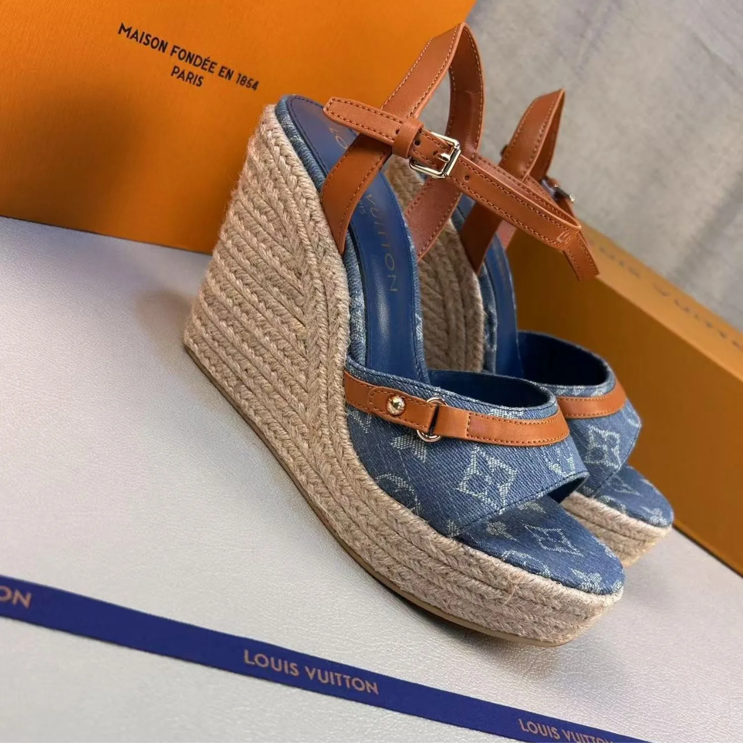 Alternative view of Louis Vuitton Helios Wedge Sandals Blue 1ACIZV