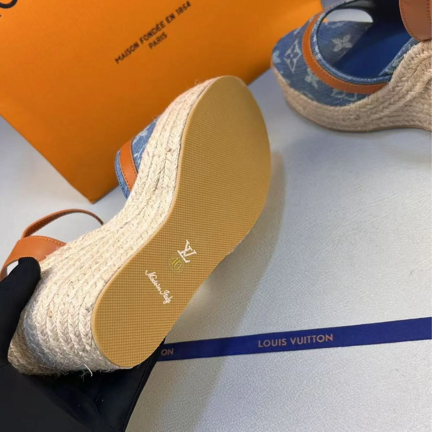 Louis Vuitton Helios Wedge Sandals Blue 1ACIZV - Image 5