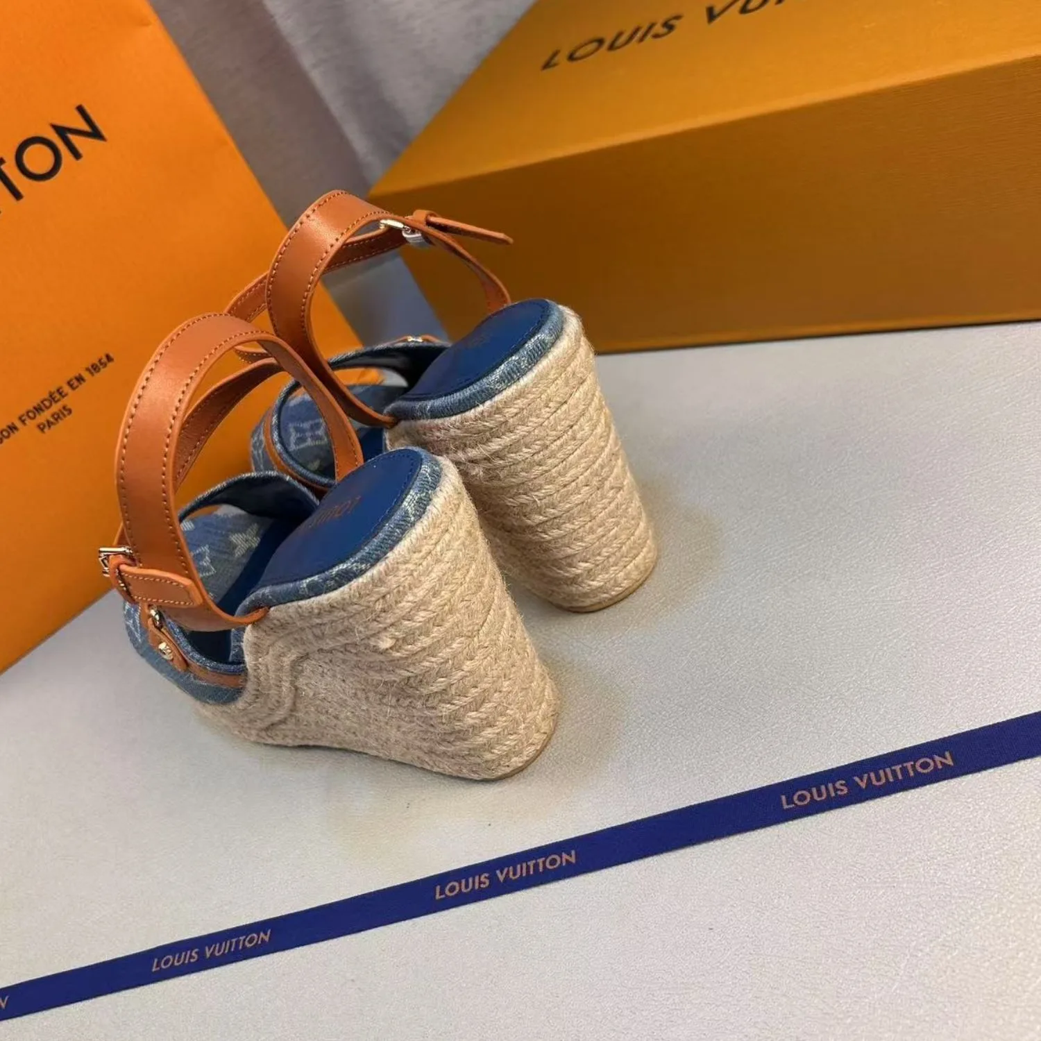 Louis Vuitton Helios Wedge Sandals Blue 1ACIZV - Image 4
