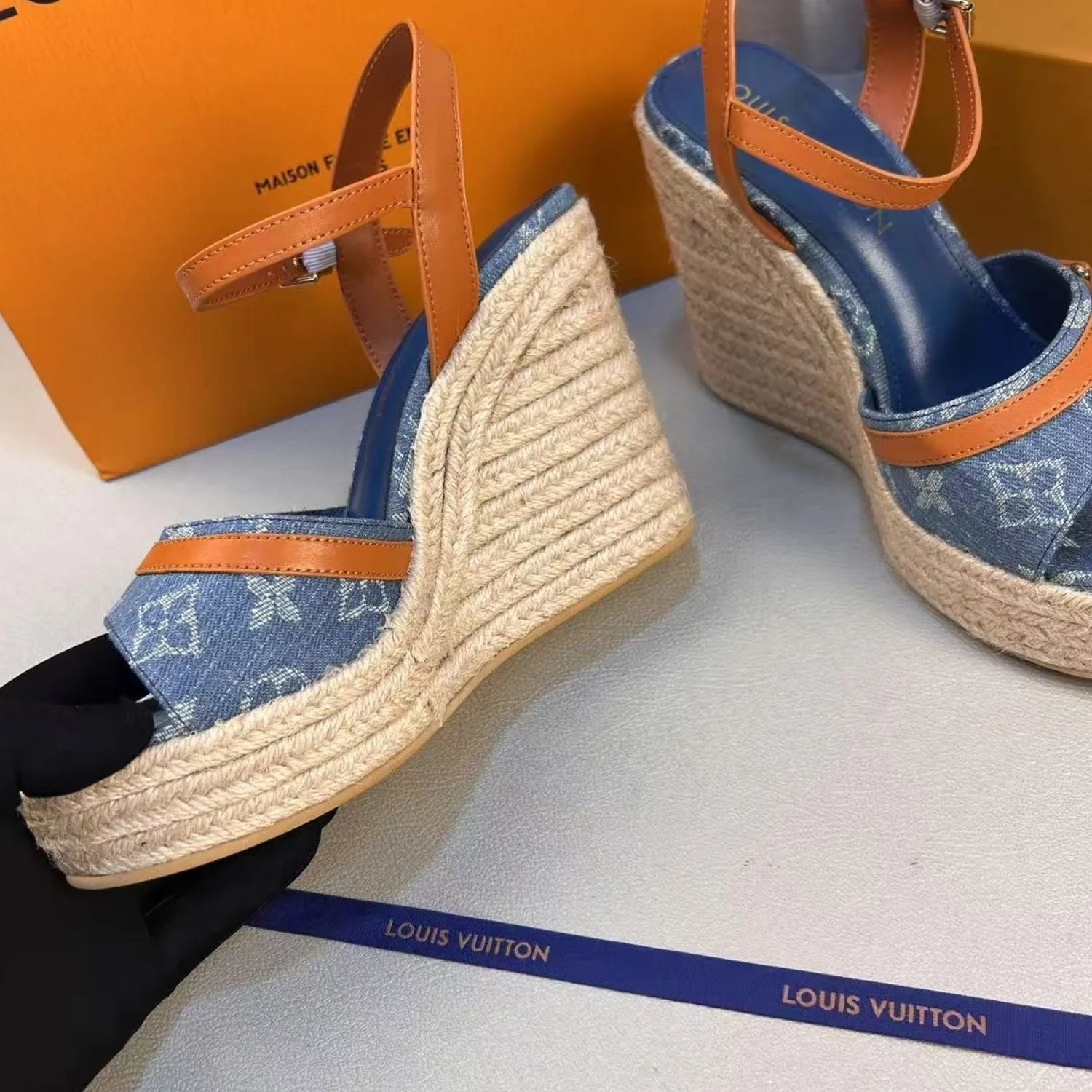 Louis Vuitton Helios Wedge Sandals Blue 1ACIZV - Image 7