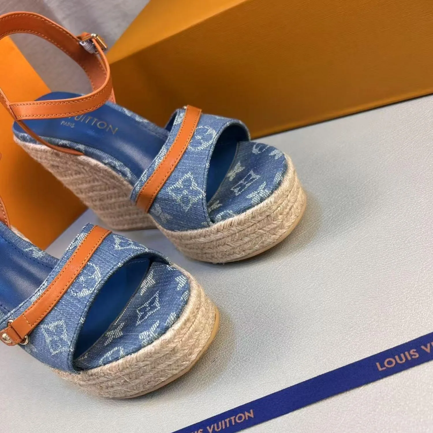 Louis Vuitton Helios Wedge Sandals Blue 1ACIZV - Image 6